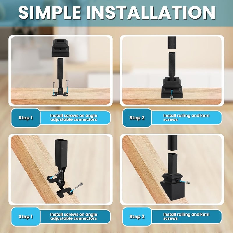 Senmit Angle Adjustable Connectors,Baluster Swivel Connectors with Screw for Installation of 1/2" Square Balusters balusters for Staircase Interior 50Pack - Image 3